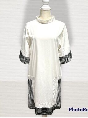 Pari Desai White & Black Embroidered Waffle Open Back Long Tunic Overlay